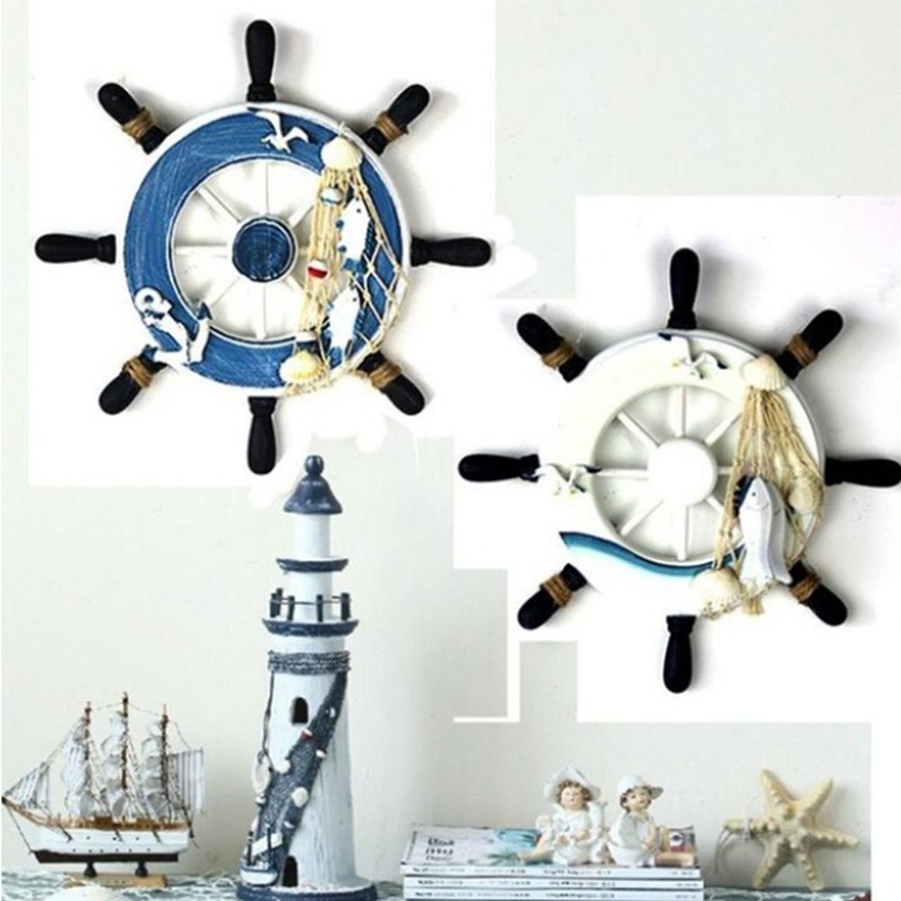 Fishing Boat Steering Wheel - Mediterrane Dekoration, Kunsthandwerk, Fischernetz, Strand-Wanddekoration, Hölzernes